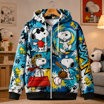 Snoopy Color Pop Graffiti 3D Zip Hoodie ��� Blue Splash Version