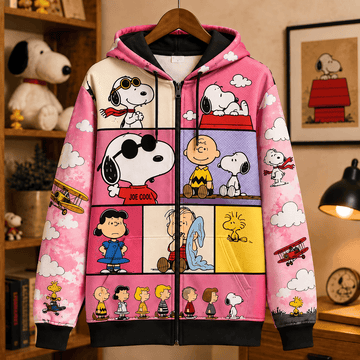 Snoopy Comic Sky Adventures 3D Zip Hoodie ��� Cotton Candy Pink Version