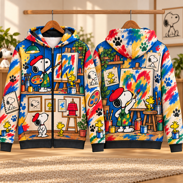 Snoopy & Woodstock Color Splash Art Studio Zip Hoodie