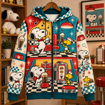 Snoopy & Woodstock Retro Diner Nights Zip Hoodie
