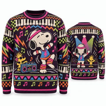 Snoopy & Woodstock Retro Neon Dance Party Ugly Sweater