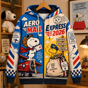 Snoopy & Woodstock Aero Mail Express 2026 Zip Hoodie