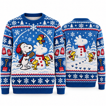 Snoopy & Woodstock Snow Day Snowman Christmas Ugly Sweater