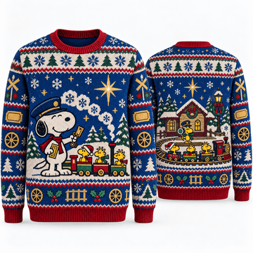 Snoopy & Woodstock Christmas Express Conductor Ugly Sweater