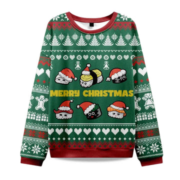 2026 Cute Sushi Cat Christmas Ugly Sweater Moonbestprint