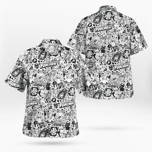 Pikachu Pokemon Black White Hawaiian Shirt - Moonbestprint