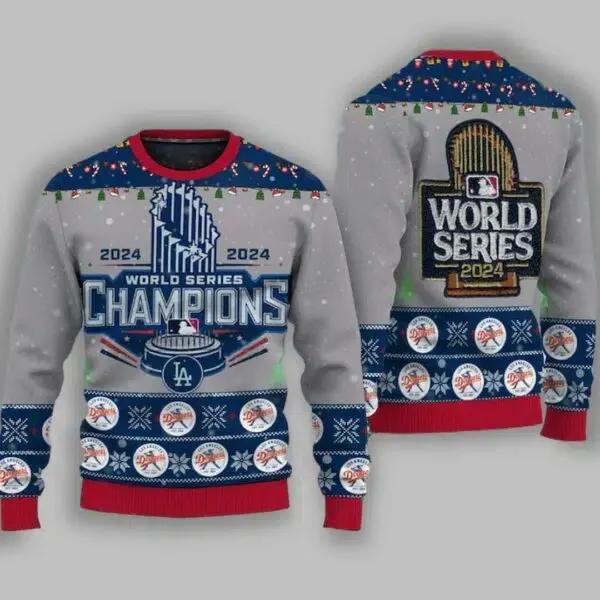 2024 LA Dodgers World Series Champions Ugly Christmas Sweater, MLB Chritsmas Sweater Moonbestprint
