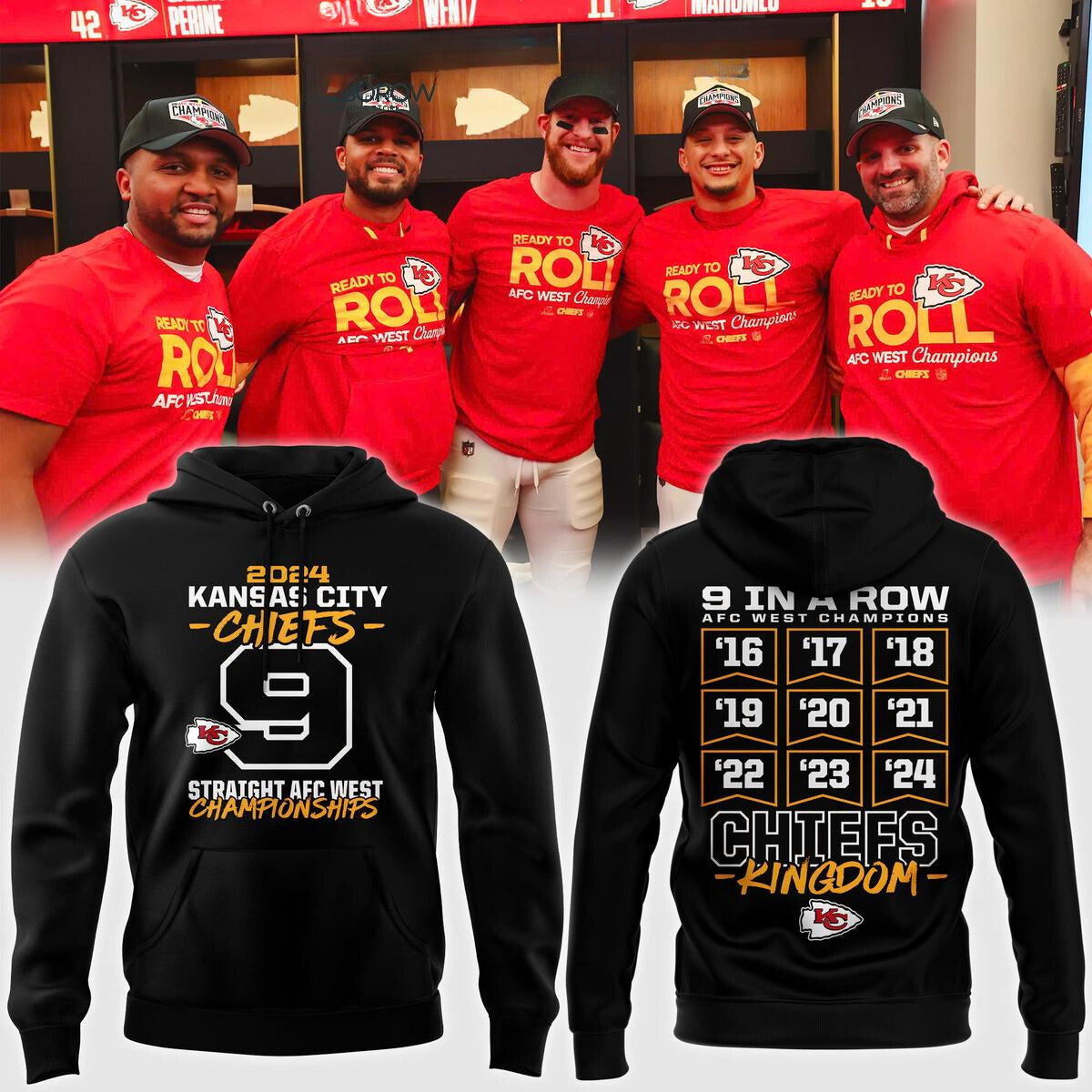 2024 Kansas City Chiefs 9 Straight AFC West Championships Hoodie - Moonbestprint