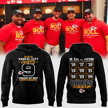 2024 Kansas City Chiefs 9 Straight AFC West Championships Hoodie - Moonbestprint