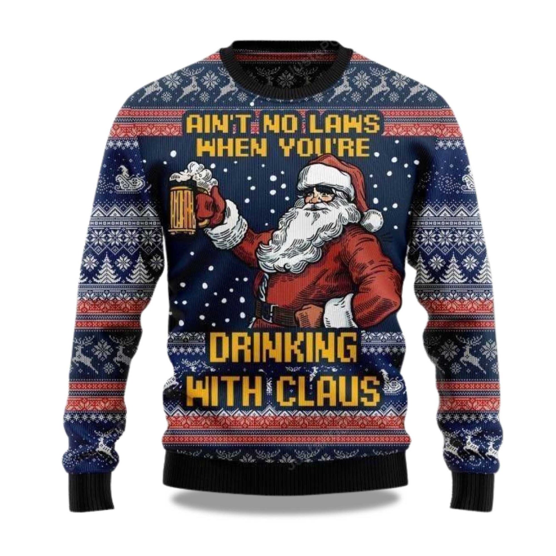 2026 Ain’t No Law When Drinking Beer Christmas Ugly Sweater Moonbestprint