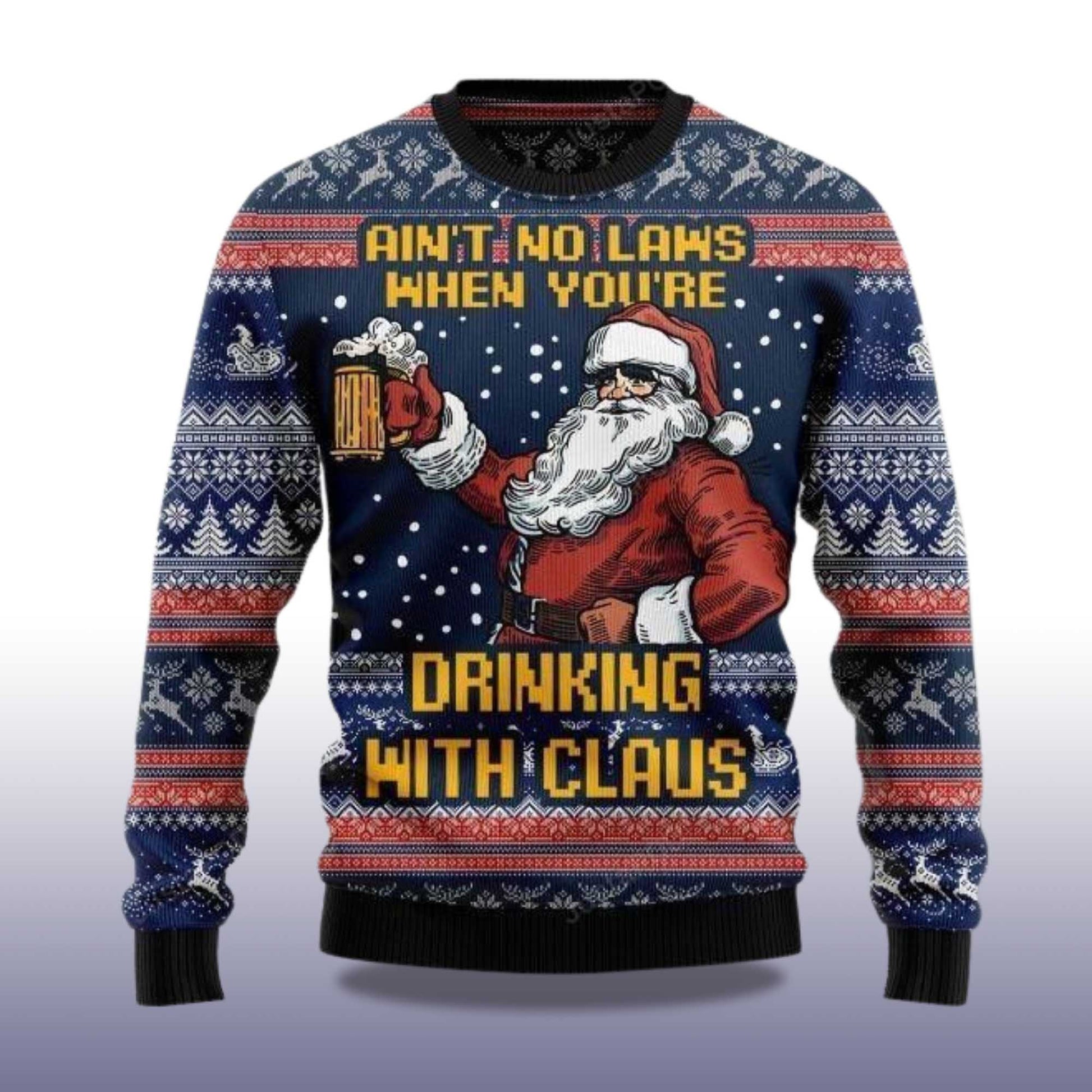 2026 Ain’t No Law When Drinking Beer Christmas Ugly Sweater Moonbestprint