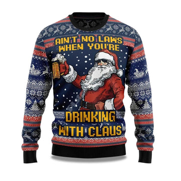 2026 Ain't No Laws When You're Drinking with Claus Ugly Christmas Sweater Moonbestprint