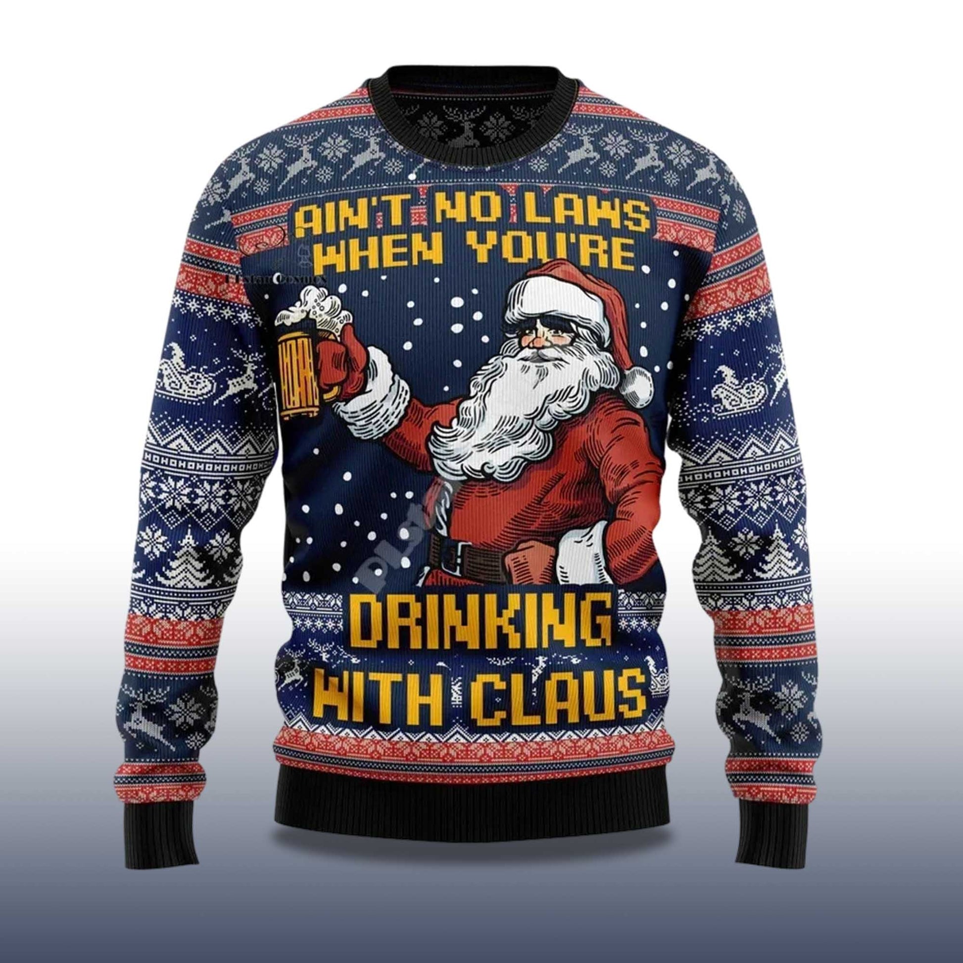2026 Ain't No Laws When You're Drinking with Claus Ugly Christmas Sweater Moonbestprint