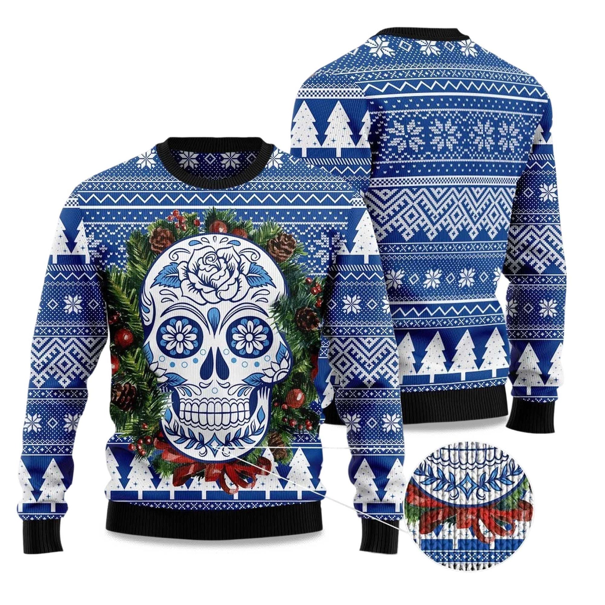 2026 Awesome Sugar Skull Ugly Christmas Sweater Moonbestprint