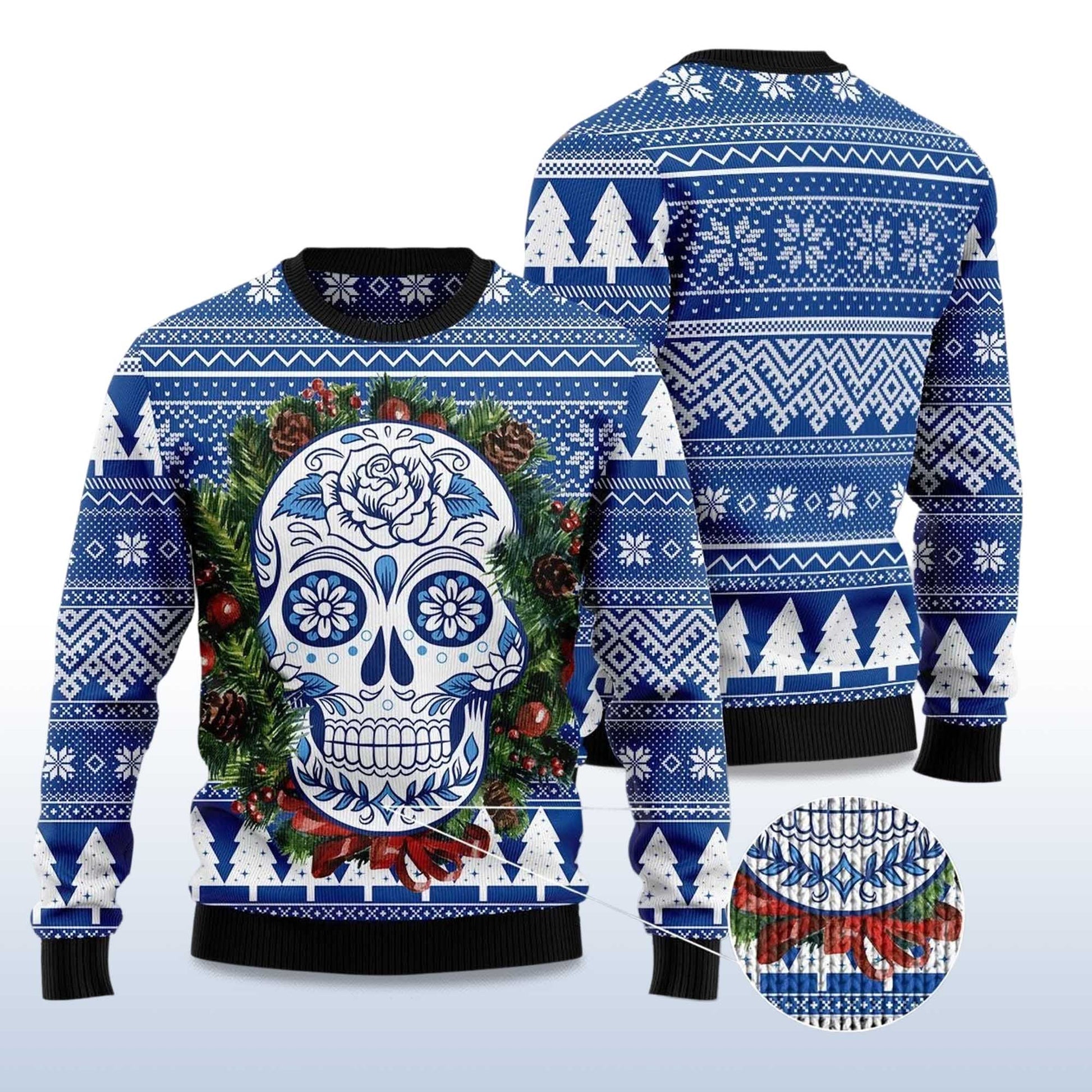 2026 Awesome Sugar Skull Ugly Christmas Sweater Moonbestprint