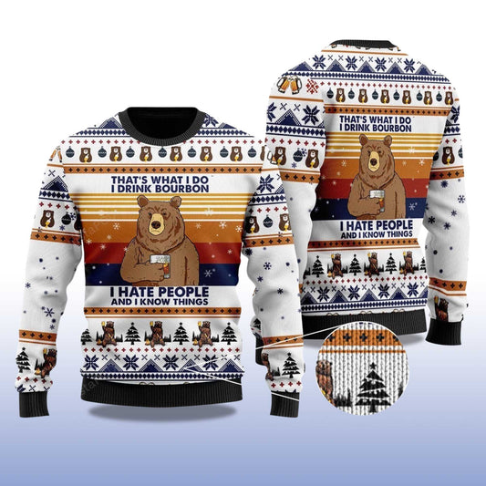 2026 Bear Drink Bourbon Whiskey Christmas Ugly Sweater Moonbestprint