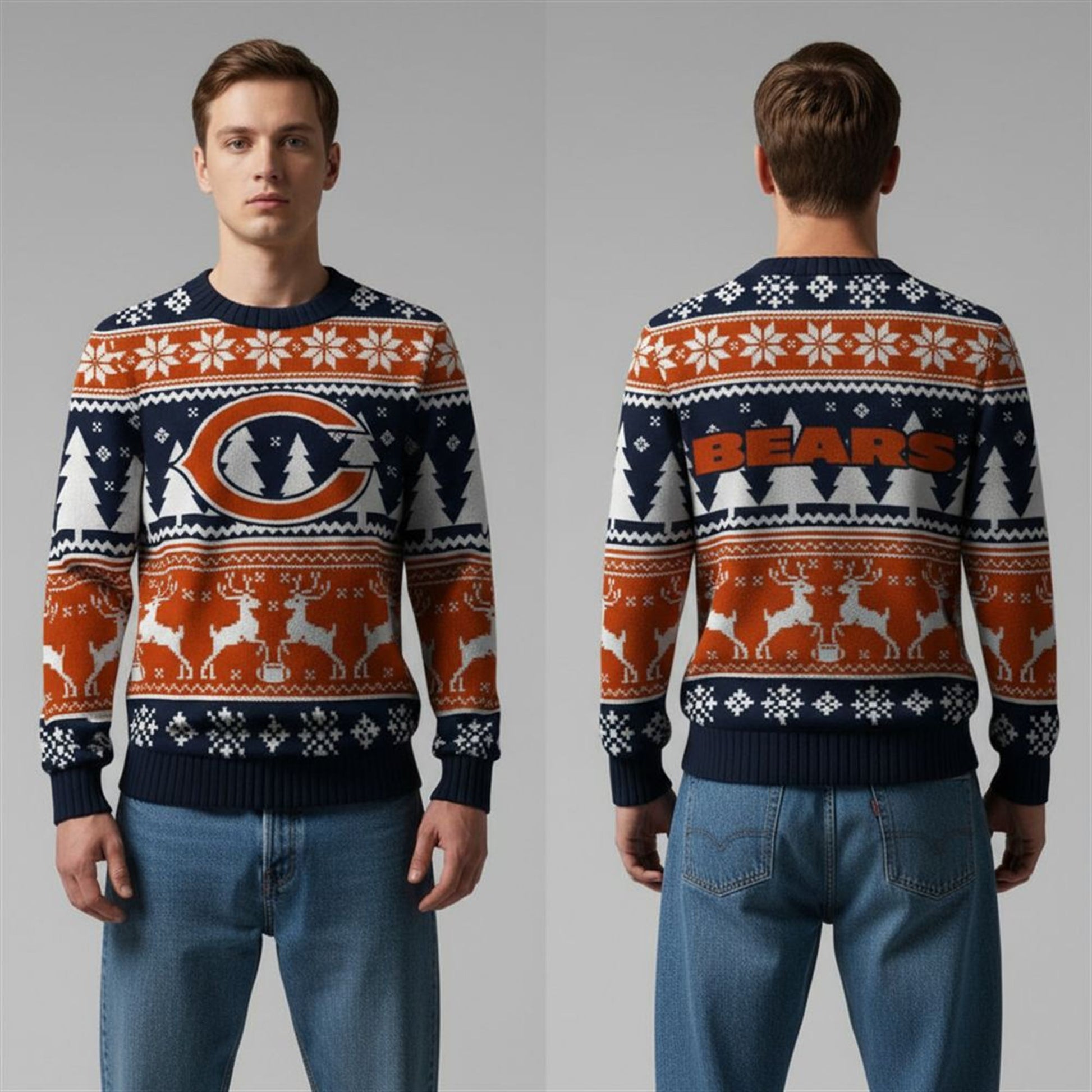 2026 Bears Reindeer Football Christmas Ugly Sweater - Moonbestprint