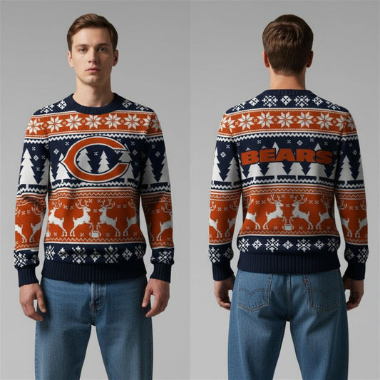 2026 Bears Reindeer Football Christmas Ugly Sweater - Moonbestprint