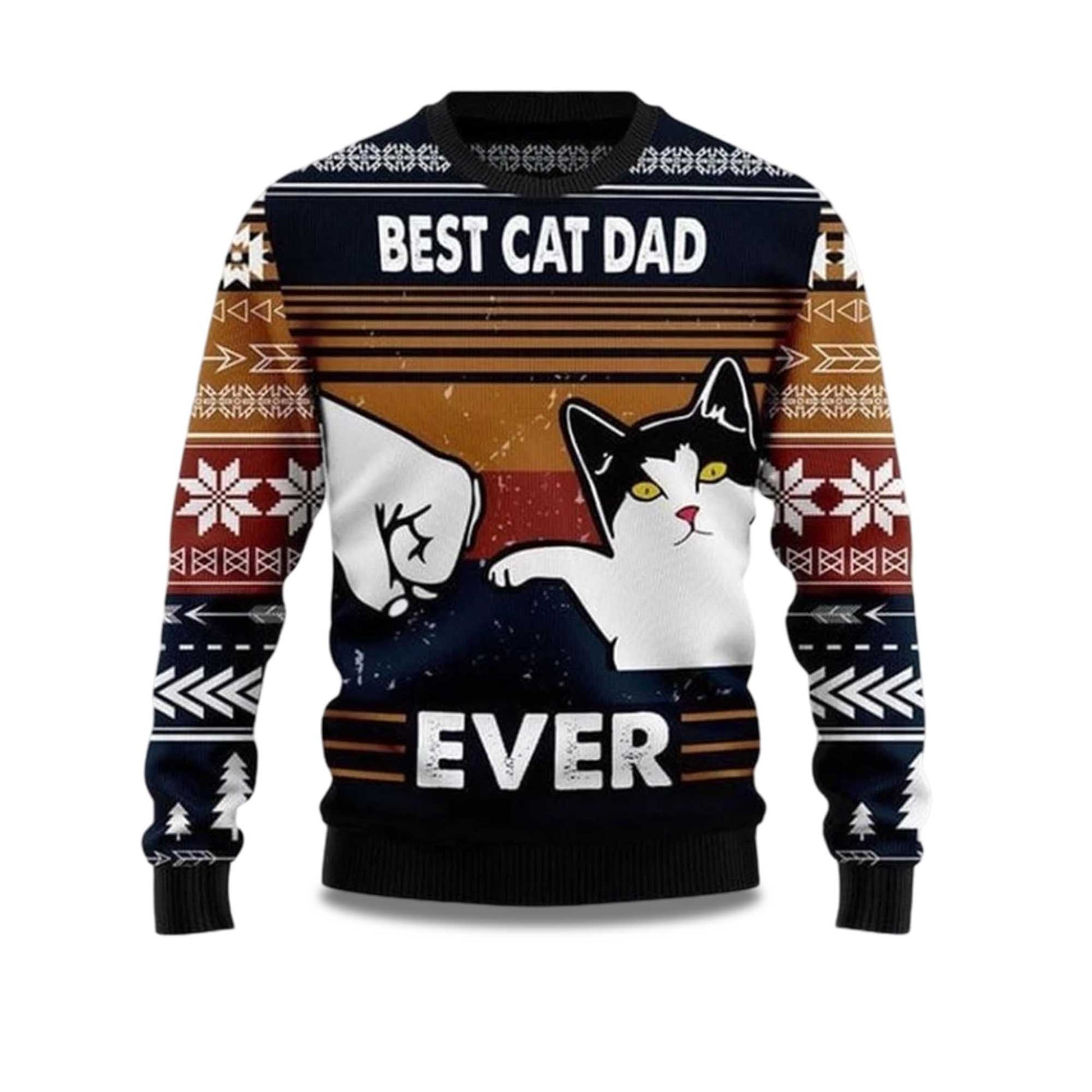 2026 Best Cat Dad Ever Funny Ugly Christmas Sweater Moonbestprint