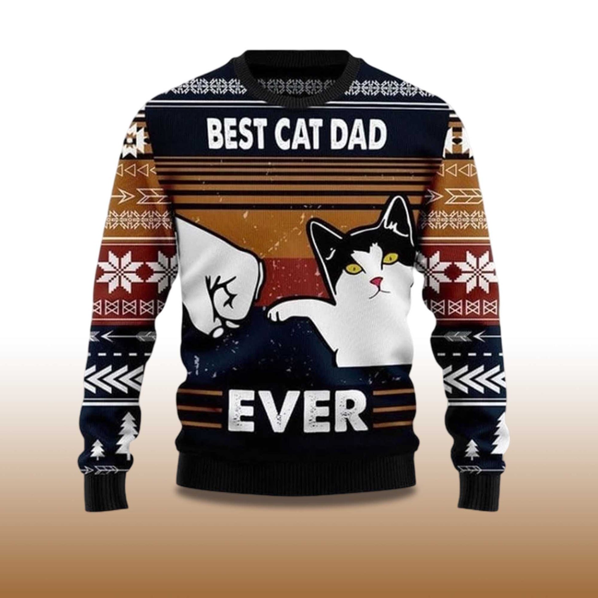 2026 Best Cat Dad Ever Funny Ugly Christmas Sweater Moonbestprint