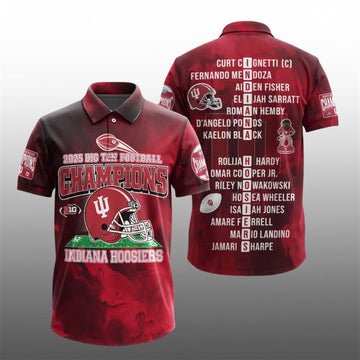 2025 Big Ten Football Champions Indiana Hoodiers Polo Shirt - Moonbestprint