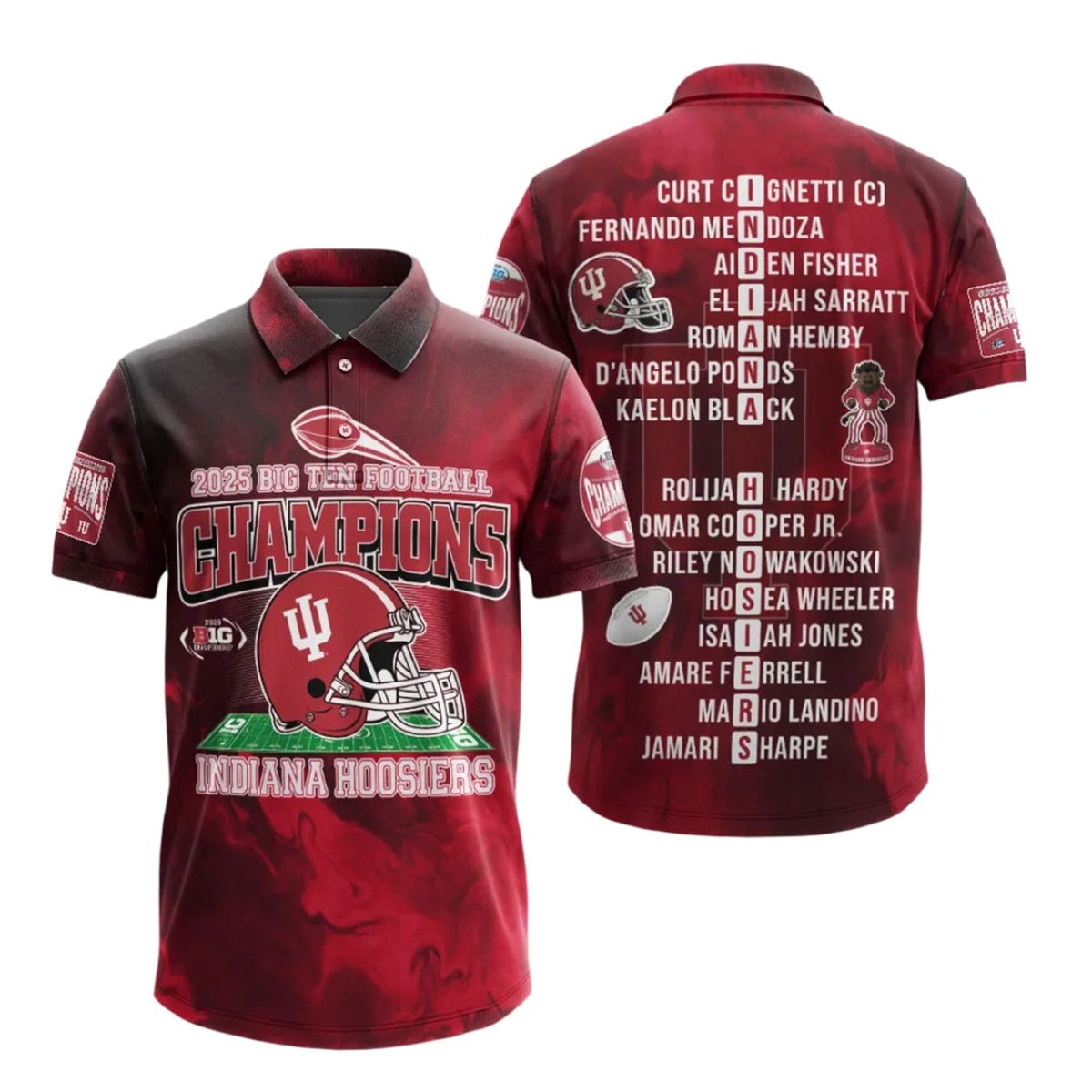 2025 Big Ten Football Champions Indiana Hoodiers Polo Shirt - Moonbestprint