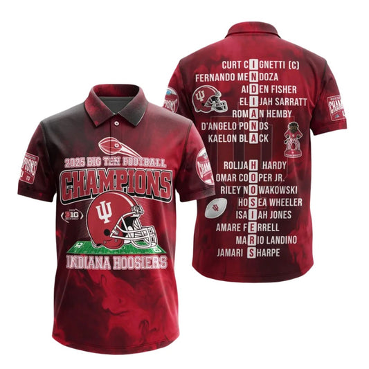 2025 Big Ten Football Champions Indiana Hoodiers Polo Shirt - Moonbestprint