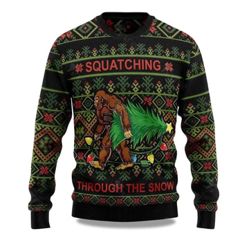 2026 Bigfoot Squatching Through The Snow Ugly Christmas Sweater Moonbestprint