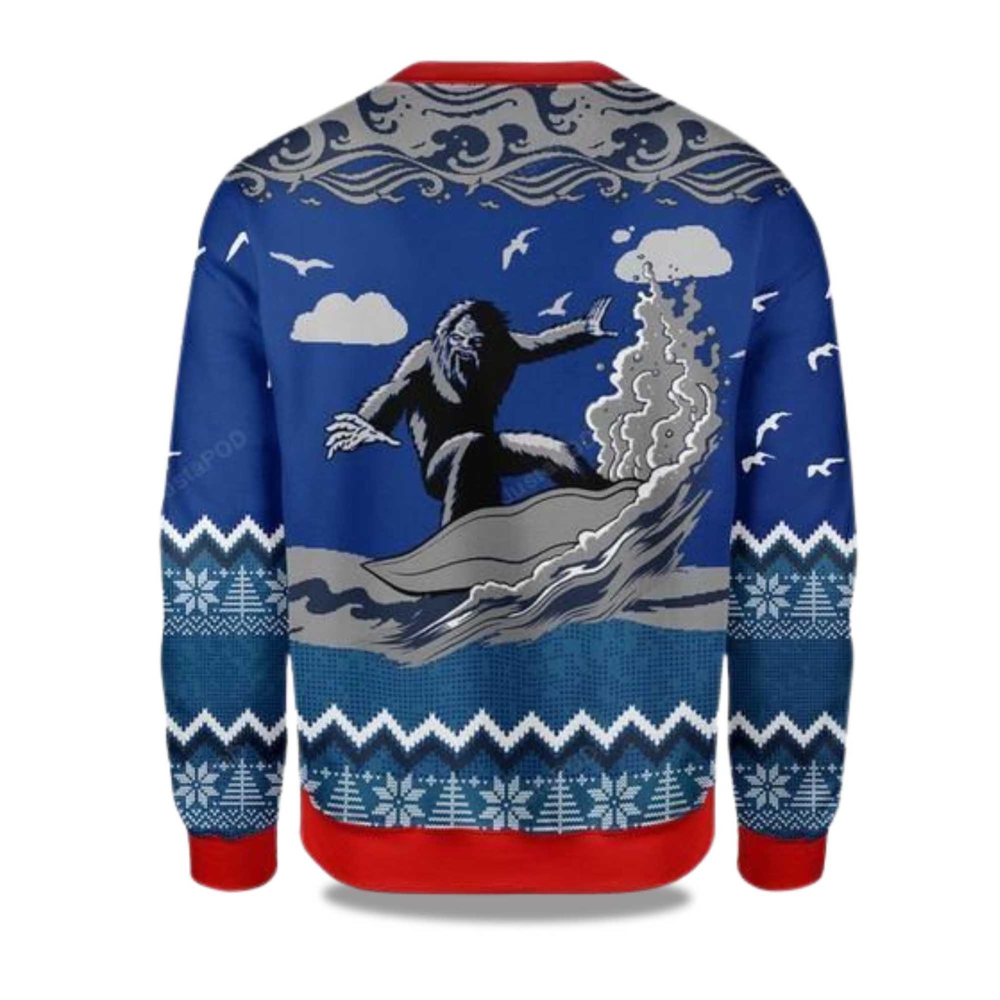 2026 Bigfoot Surfing Christmas Ugly Sweater Moonbestprint