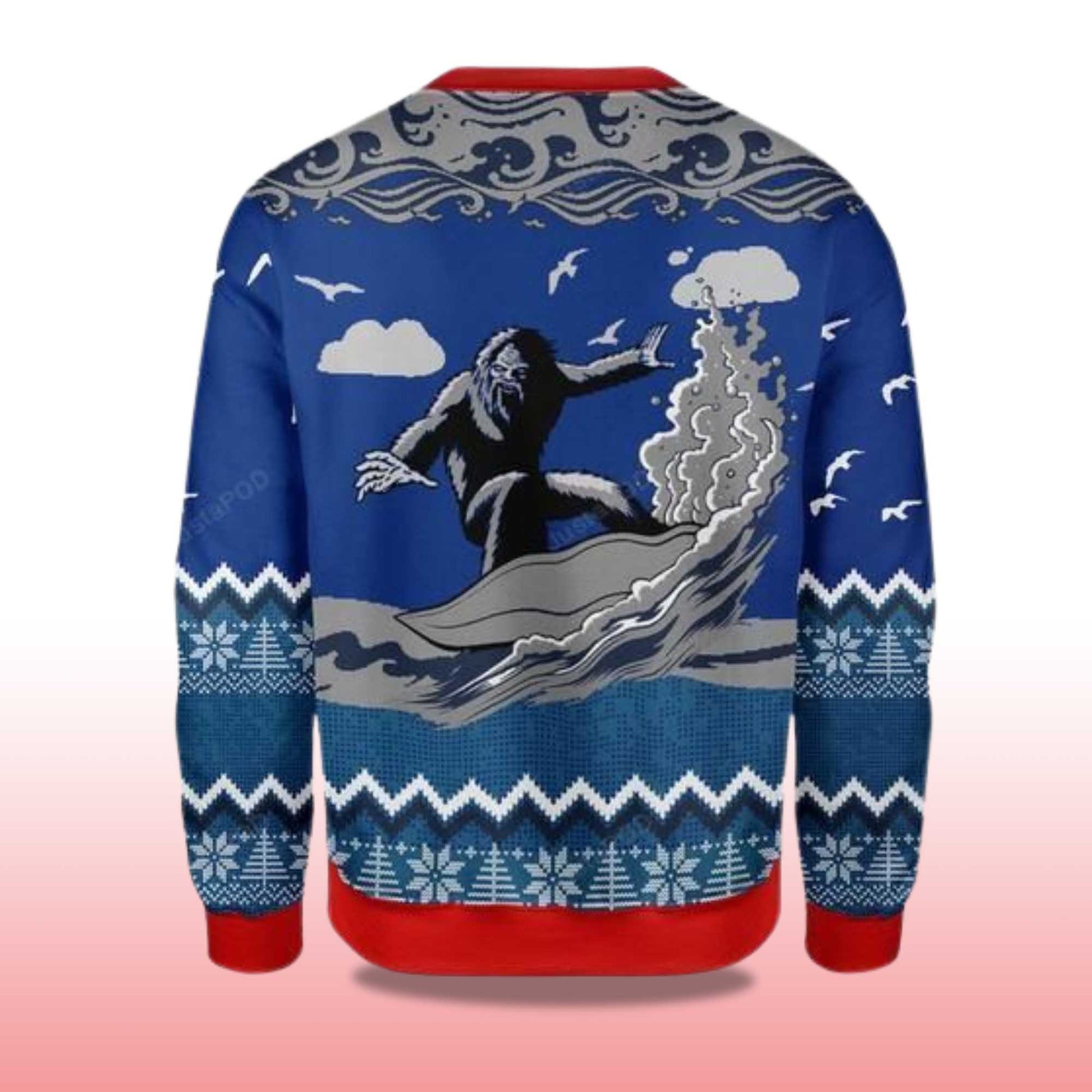 2026 Bigfoot Surfing Christmas Ugly Sweater Moonbestprint