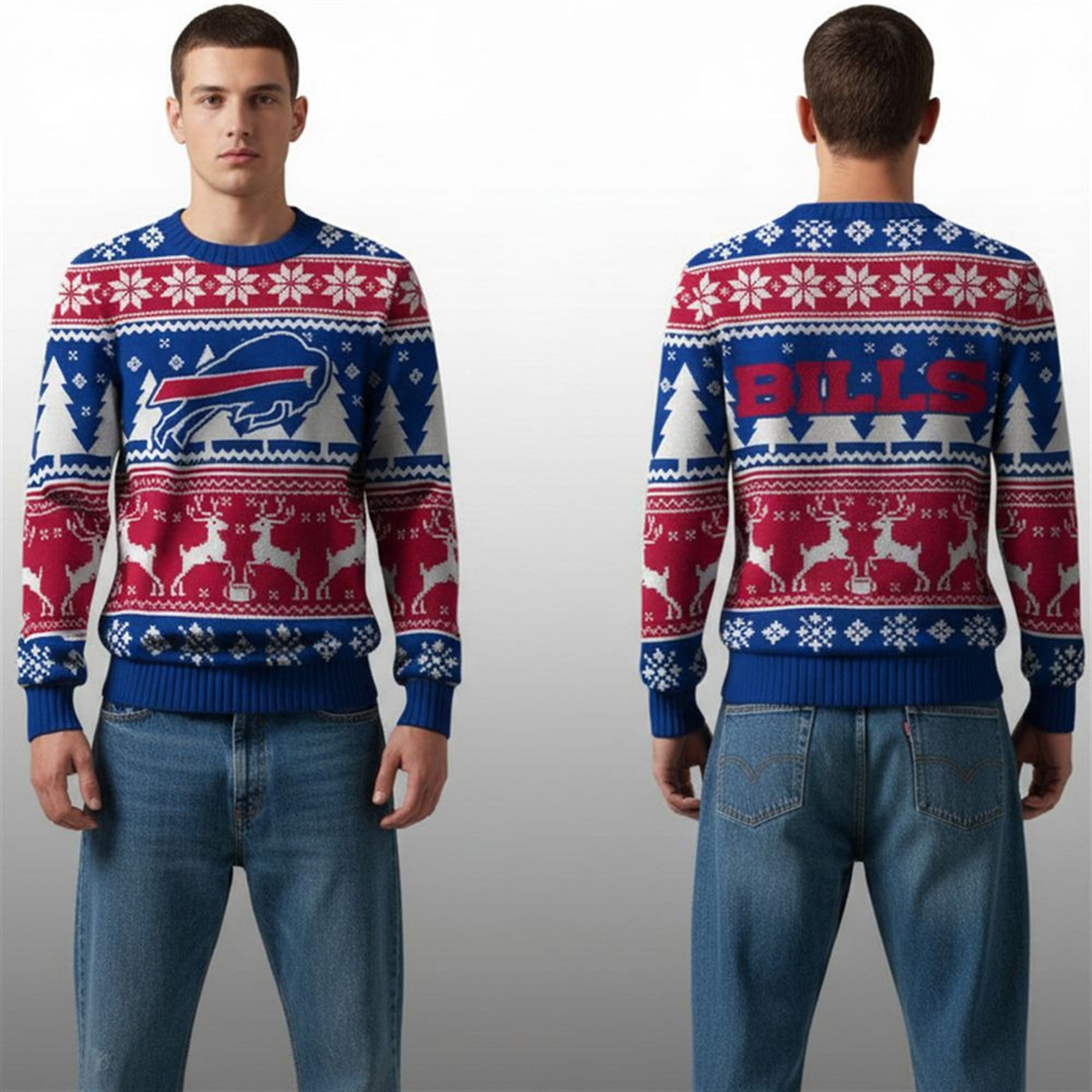 2026 Bills Reindeer Football Christmas Ugly Sweater - Moonbestprint