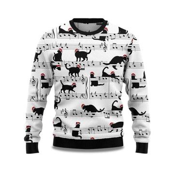 2026 Black Cat Christmas Music Ugly Christmas Sweater Moonbestprint