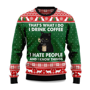 2026 Black Cat Drink Coffee Christmas Ugly Sweater Moonbestprint