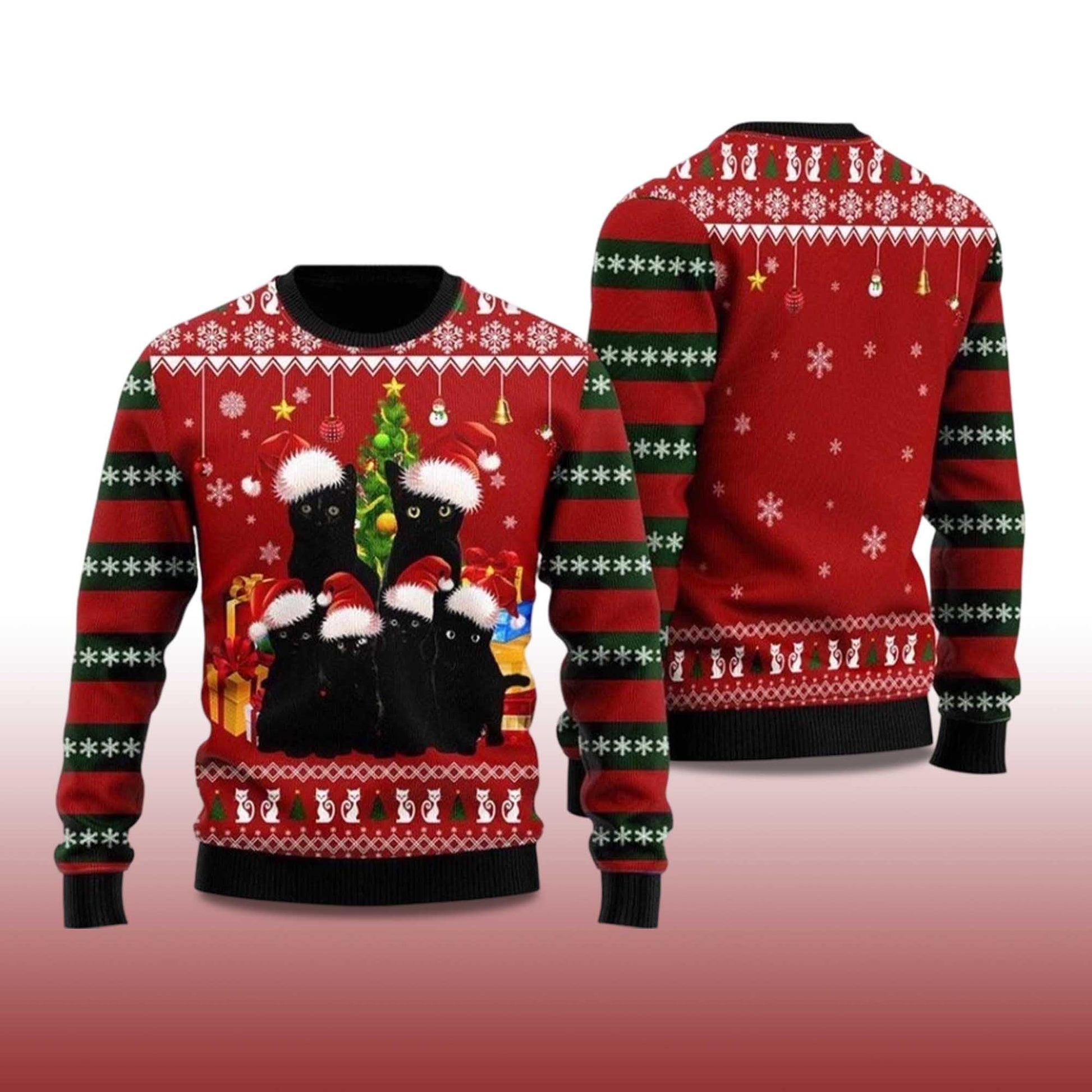 2026 Black Cat Family Ugly Christmas Sweater Moonbestprint