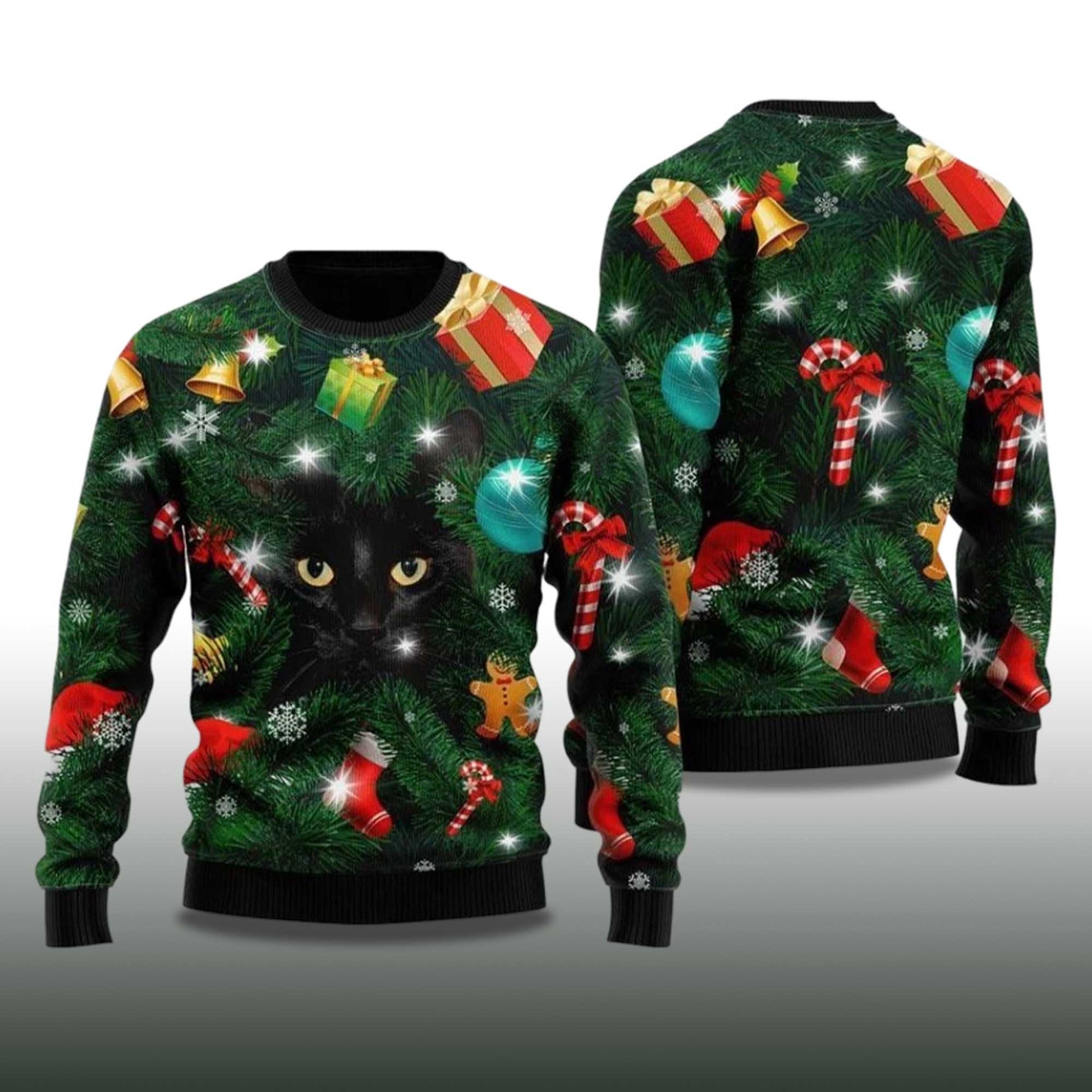 2026 Black Cat Ugly Christmas Sweater Moonbestprint