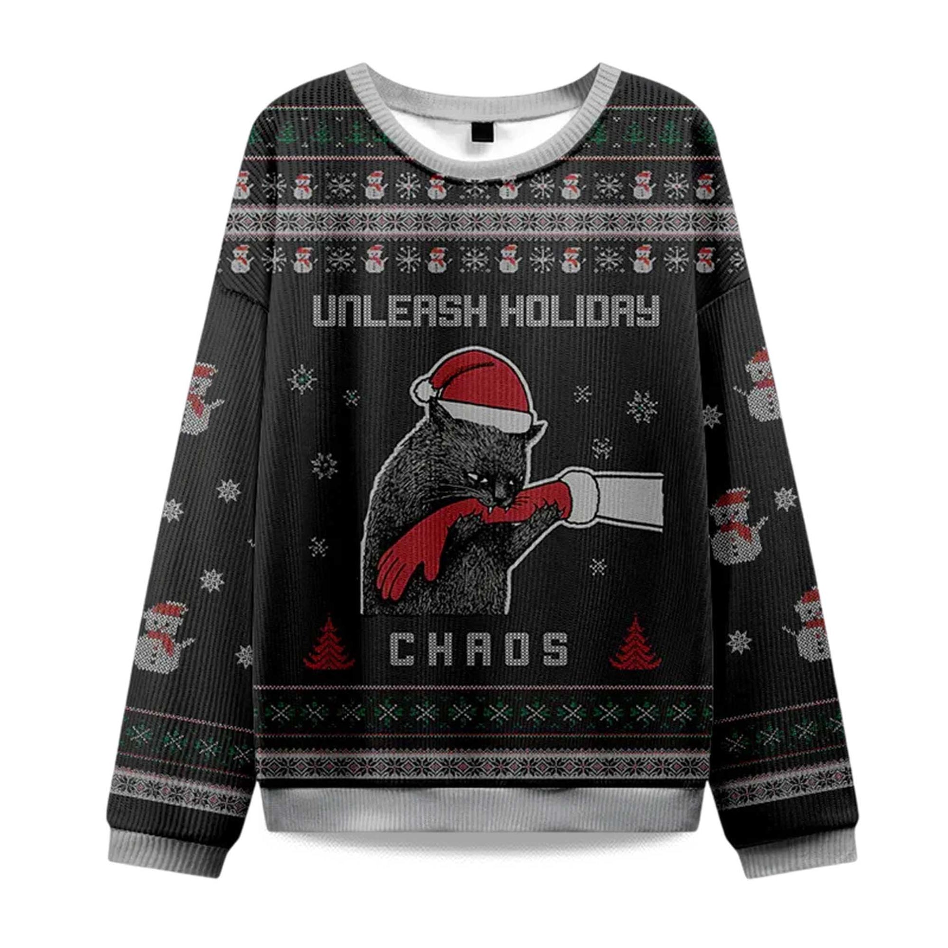 2026 Black Cat Unleash Holiday Chaos Christmas Ugly Sweater Moonbestprint