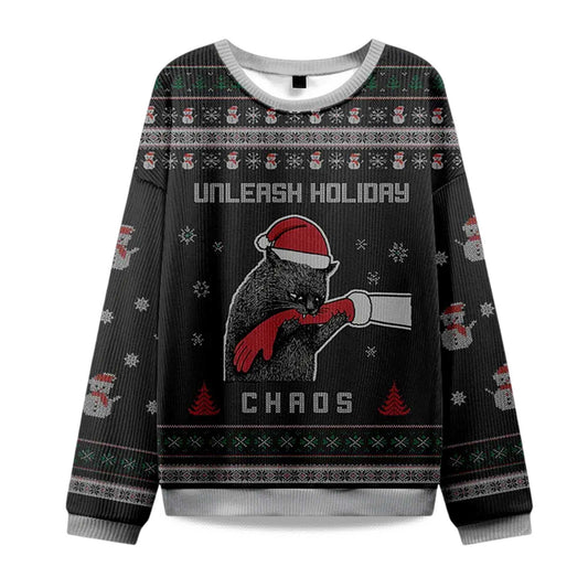 2026 Black Cat Unleash Holiday Chaos Christmas Ugly Sweater Moonbestprint