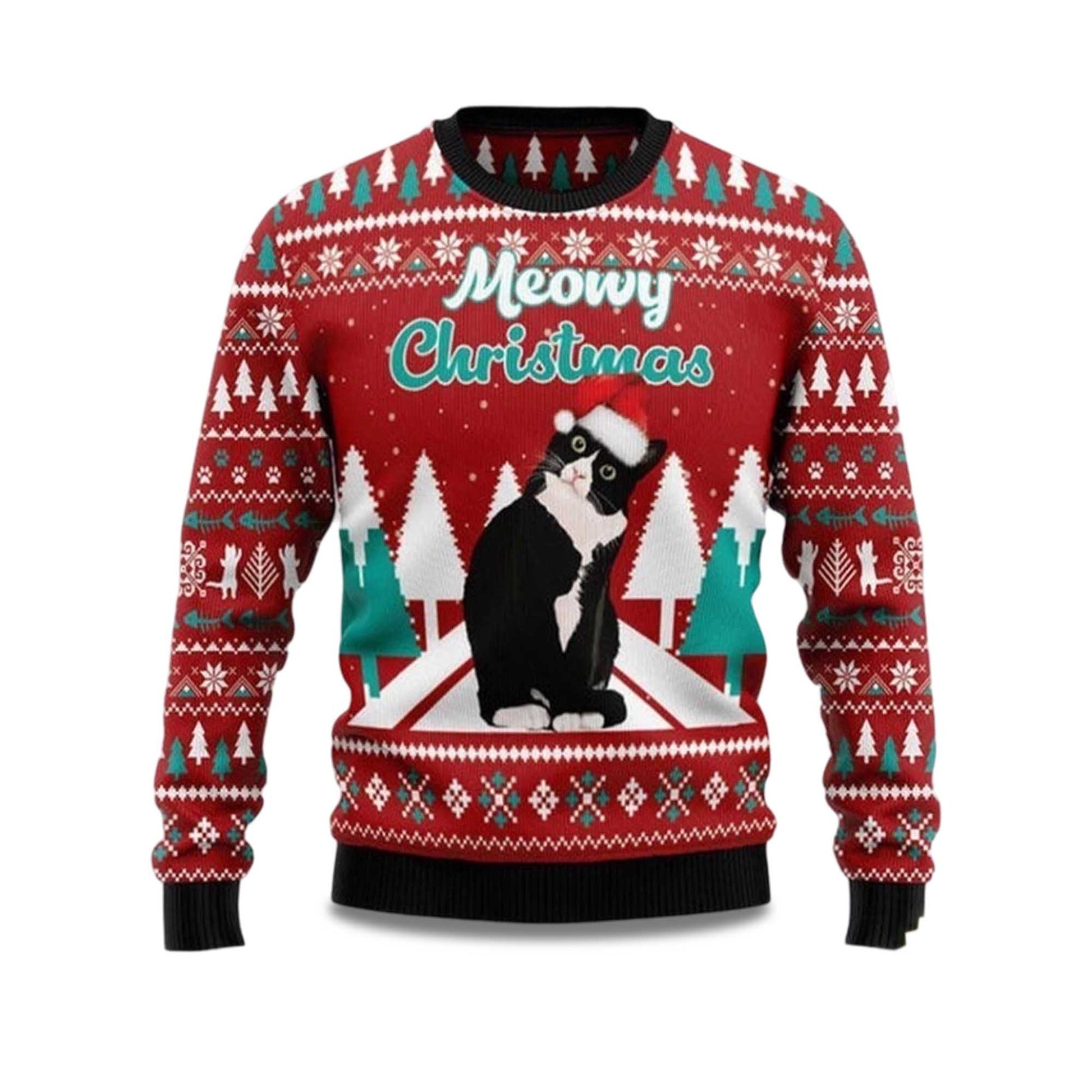 2026 Black cat Meowy Christmas Ugly Christmas Sweater Moonbestprint