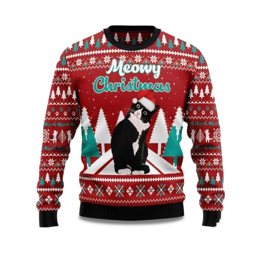 2026 Black cat Meowy Christmas Ugly Christmas Sweater Moonbestprint