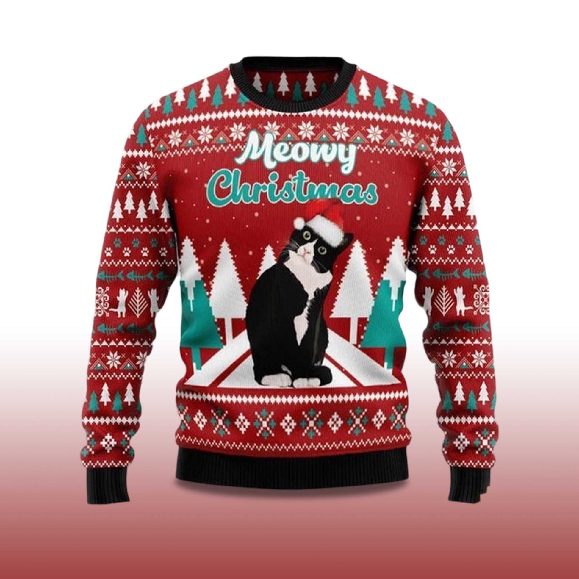 2026 Black cat Meowy Christmas Ugly Christmas Sweater Moonbestprint