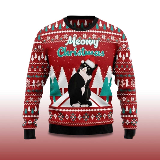2026 Black cat Meowy Christmas Ugly Christmas Sweater Moonbestprint
