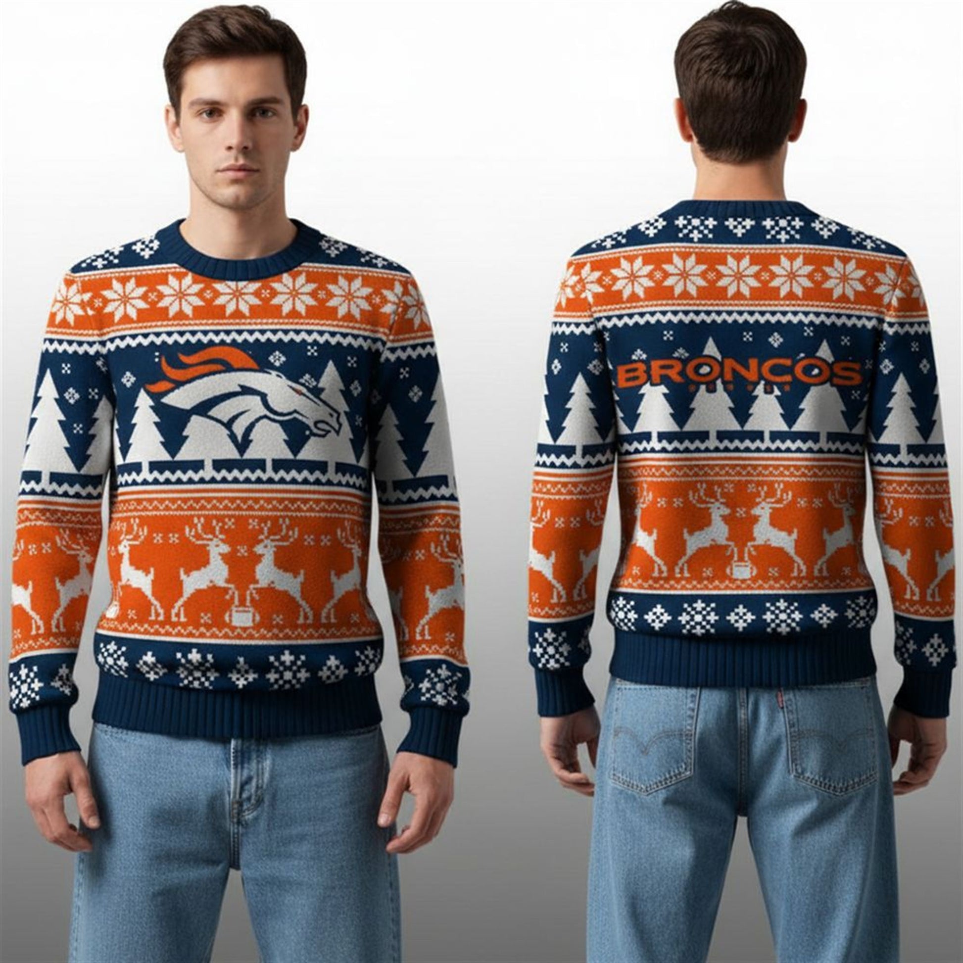 2026 Broncos Reindeer Football Christmas Ugly Sweater - Moonbestprint