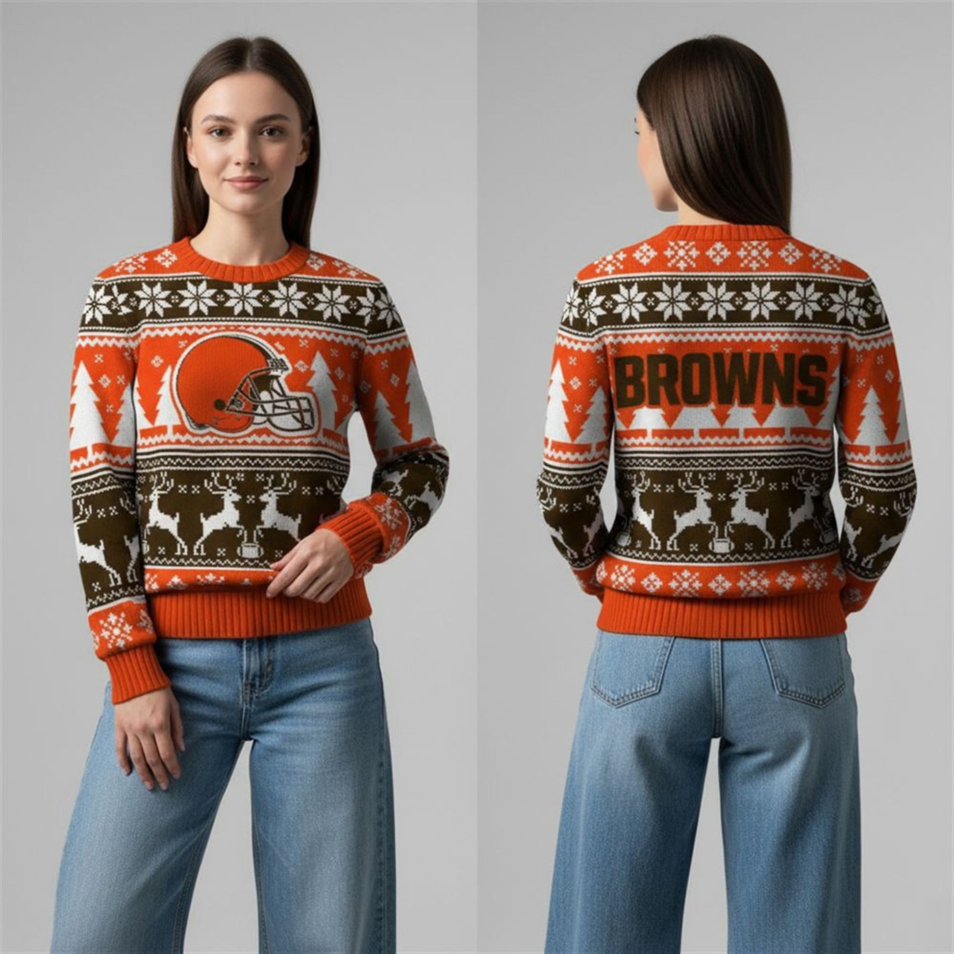 2026 Browns Reindeer Football Christmas Ugly Sweater - Moonbestprint