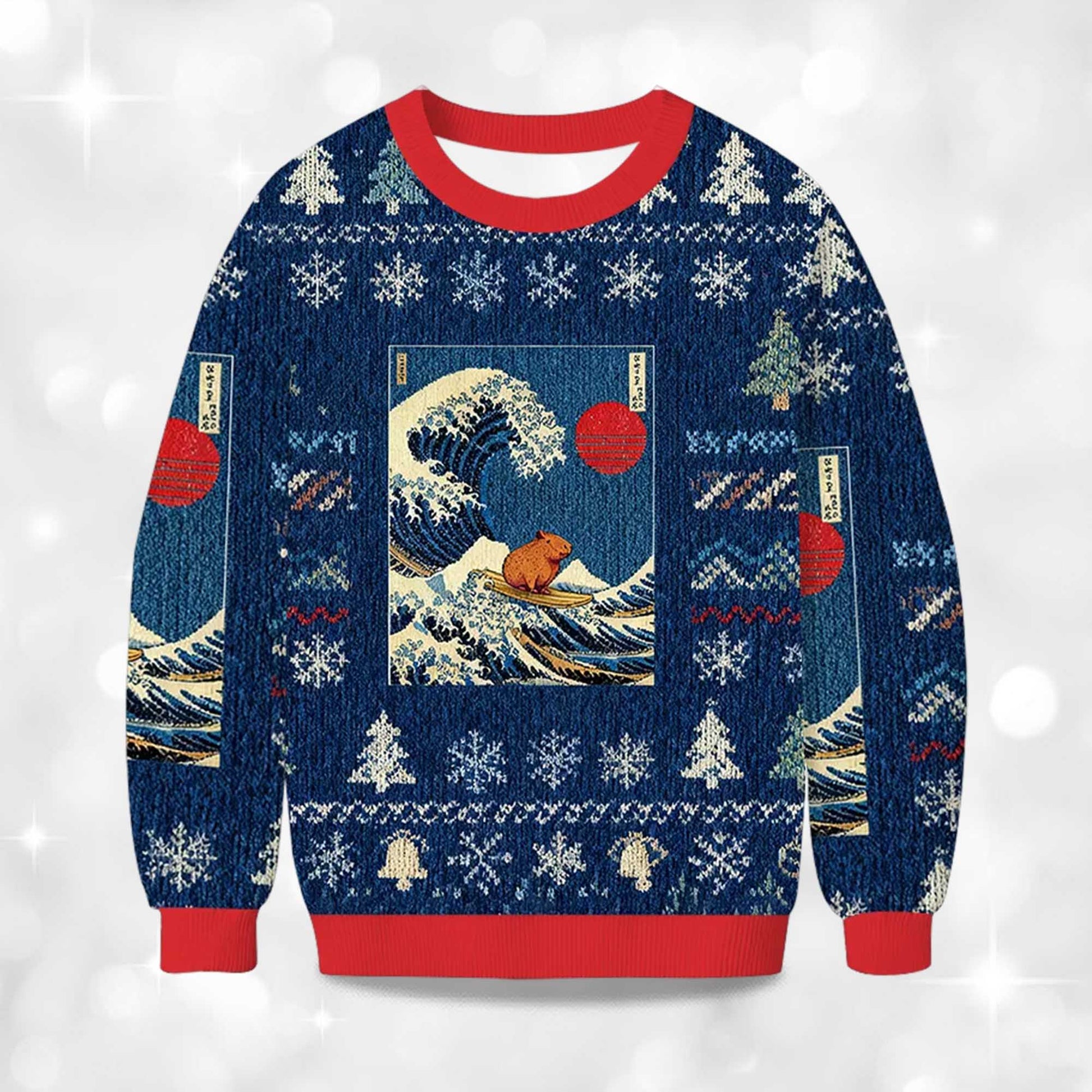 2026 Capybara Surfing Christmas Ugly Sweater Moonbestprint