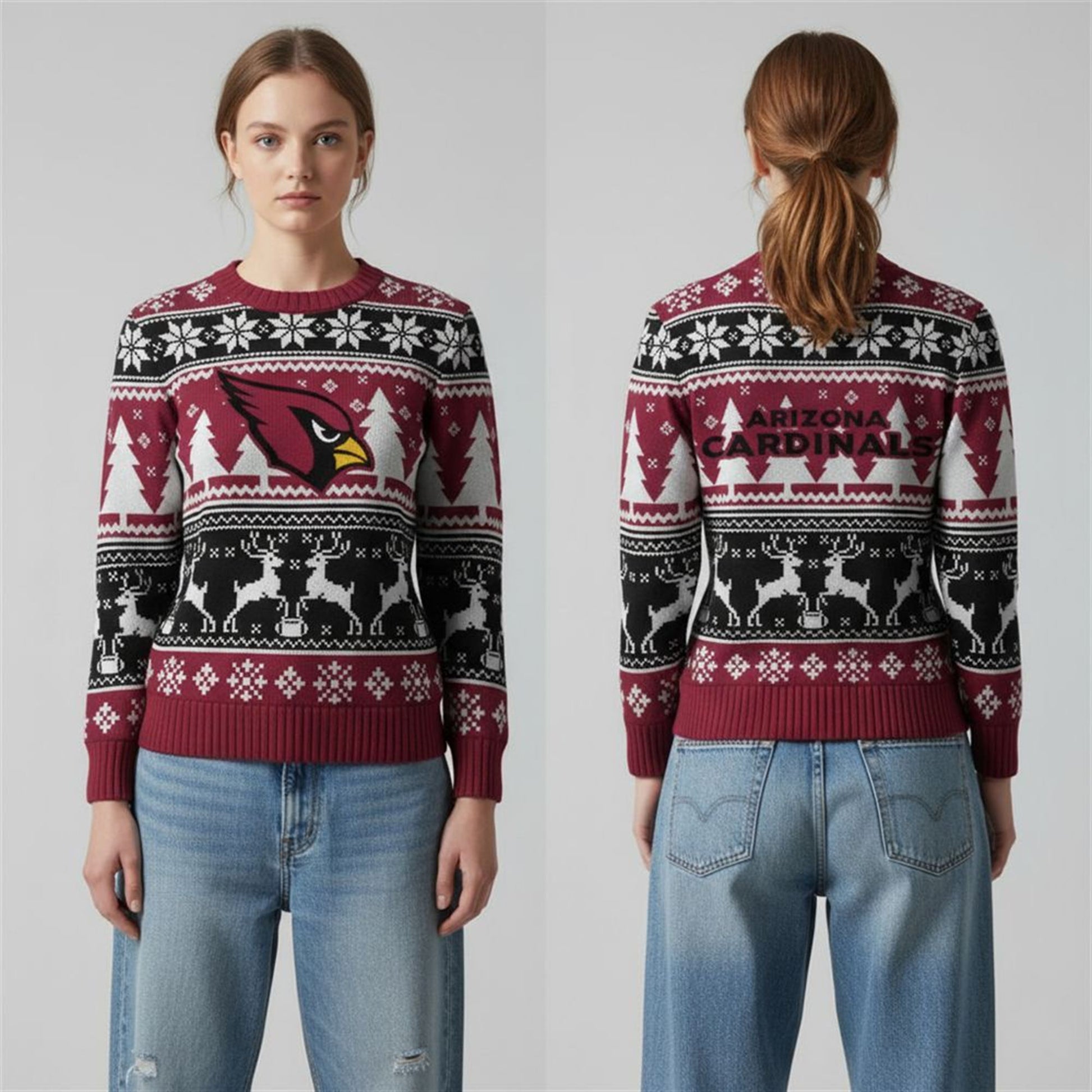 2026 Cardinals Reindeer Football Christmas Ugly Sweater - Moonbestprint