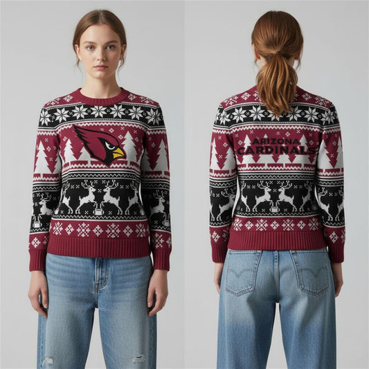 2026 Cardinals Reindeer Football Christmas Ugly Sweater - Moonbestprint
