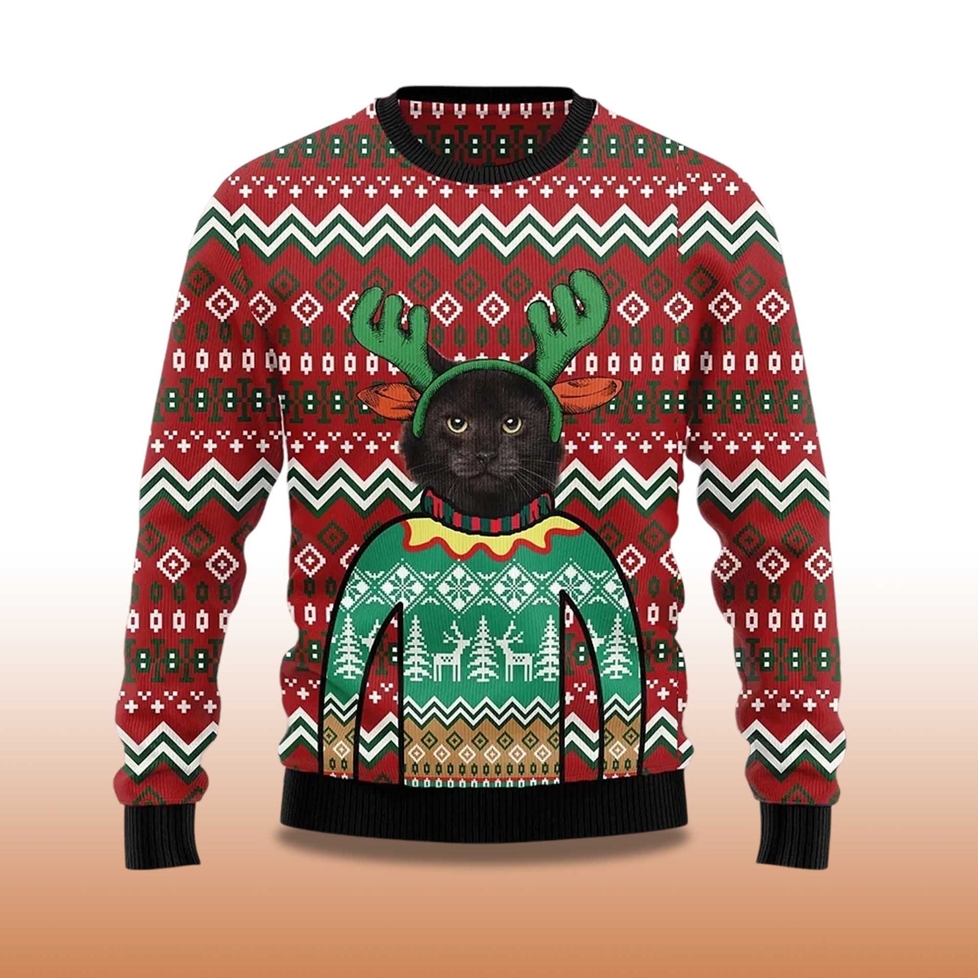 2026 Cat Reindeer Ugly Christmas Sweater Moonbestprint