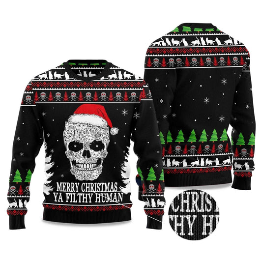 2026 Cat Skull Santa Ugly Christmas Sweater Moonbestprint