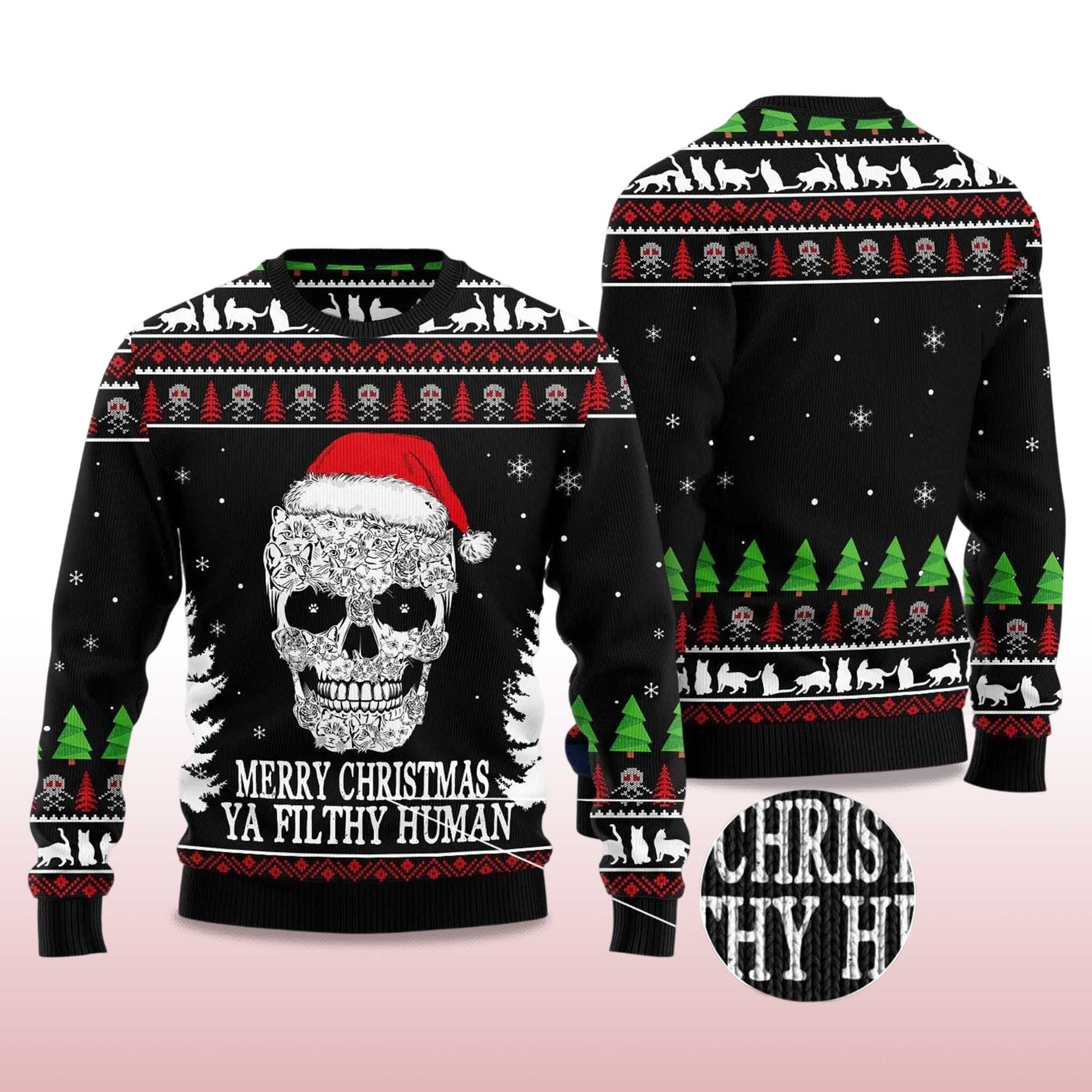2026 Cat Skull Santa Ugly Christmas Sweater Moonbestprint