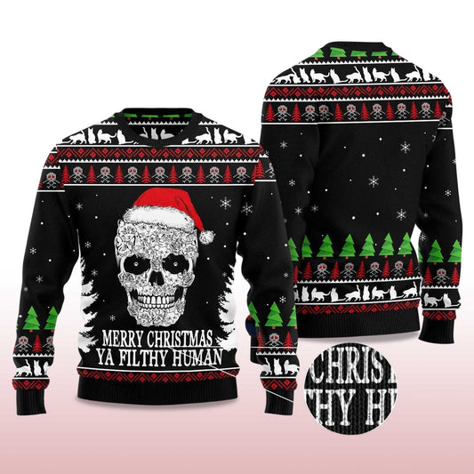 2026 Cat Skull Santa Ugly Christmas Sweater Moonbestprint